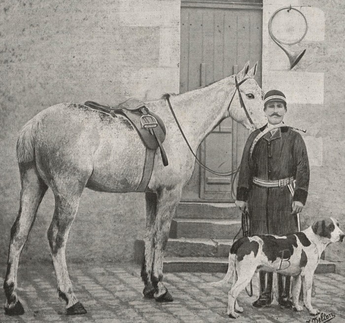 Louis Chauveau et le limier Turbulent, Vautrait de Montrésor-Mesnes - Le Sport universel illustré (1900)
